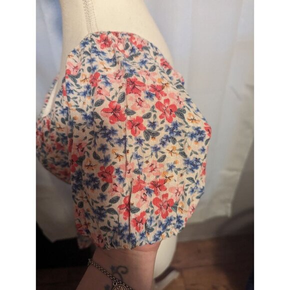 Altar'd State Pink Size Medium Floral Cropped Blouse With Puff Sleeve Tie Around - Picture 2 of 10